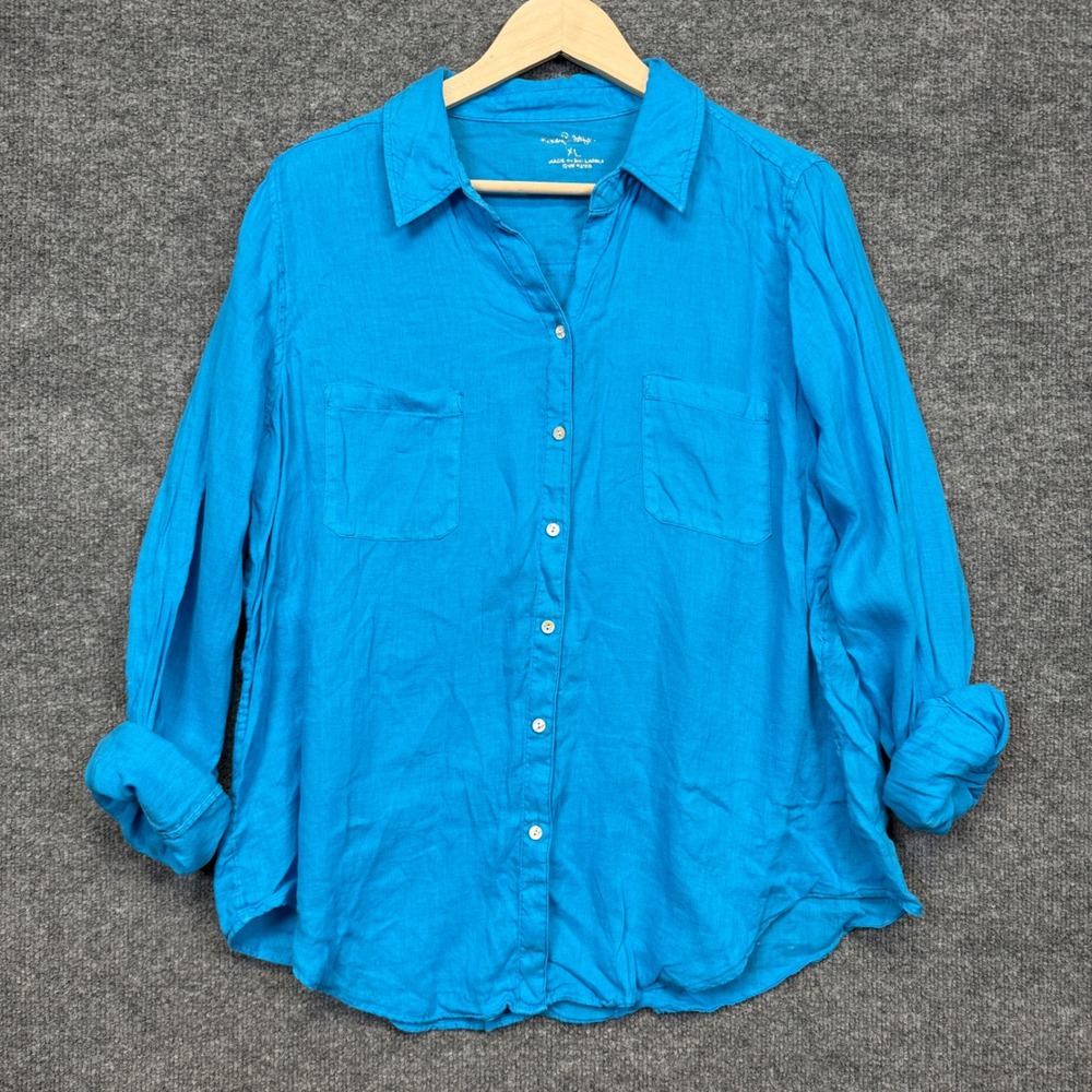 Lilly Pulitzer XL Shirt Blue Linen Button Up Pockets Vacation Resortwear Seaside